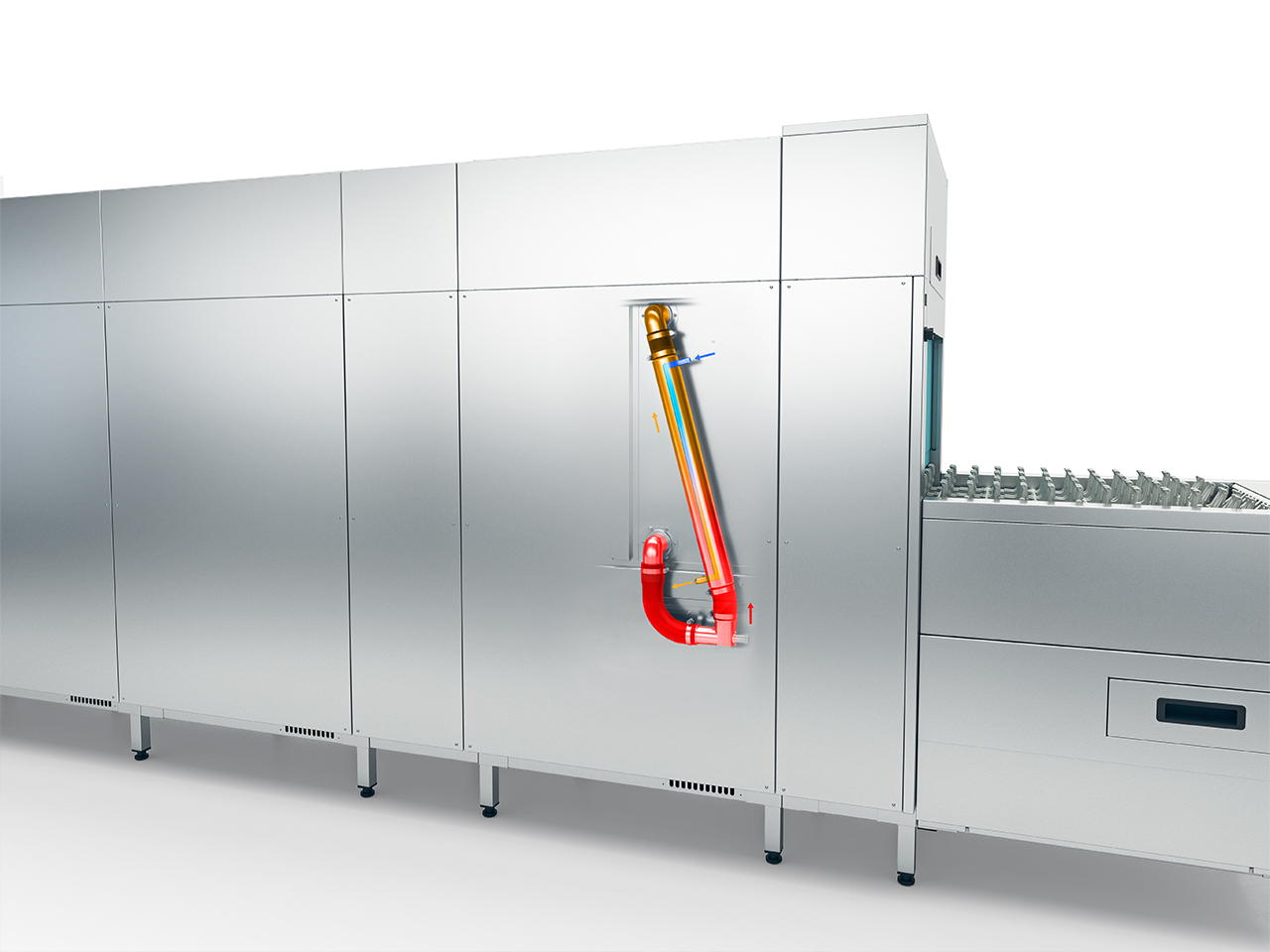 Transportni pomivalni stroji serije MTF Winterhalter – toplotni izmenjevalnik cone predpomivanja